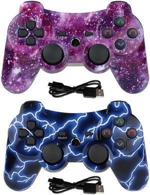 PS3 Controller Wireless 2 Pack Gamepad for PlayStation 3 Bluetooth Game Controller Remote Control Support PS3 with USB Cable (Lightning Blue+Galaxy)