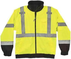 ERGODYNE 8379 Hi-Vis 2-in-1 Bomber Jacket, Oxford Polyester, Class 3 Lime, 5XL