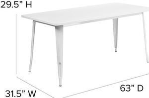 Commercial Grade 31.5" x 63" Rectangular White Metal Indoor-Outdoor Table