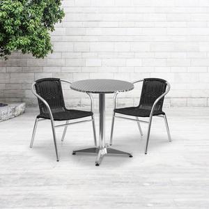 Flash Furniture Aluminum and Black Rattan Commercial Indoor-Outdoor Restaurant Stack Chair
