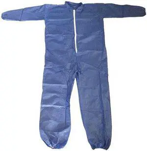 CONDOR 26W815 Collared Disposable Coveralls,M,25 PK,Blue,Polypropylene,Zipper