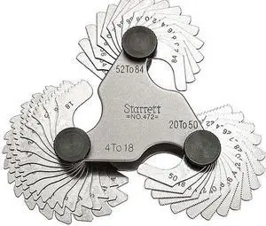 Starrett V, Unified, American National Screw Pitch Gage, Thread Angle (Deg.): 60