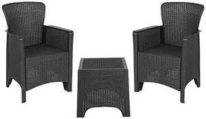 Dark Gray Faux Rattan Plastic Chair Set with Matching Side Table