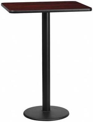 24'' x 30'' Rectangular Mahogany Laminate Table Top with 18'' Round Bar Height Table Base