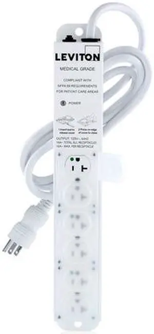 Leviton - 5306M-2N7 - Leviton 5306M-2N7 Medical Grade Power Strip, 20A, 125V, 7 FT