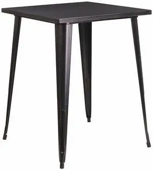 Flash Furniture Nolan Commercial Grade Square Metal Indoor-Outdoor Bar Height Table Black-Antique Gold (CH5104040BQ)