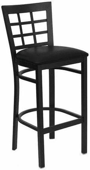 HERCULES Series Black Window Back Metal Restaurant Barstool - Black Vinyl Seat HERCULES Series Black Window Back Metal Restaurant Barstool - Black Vinyl Seat