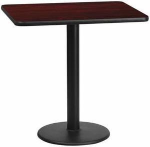24'' x 30'' Rectangular Mahogany Laminate Table Top with 18'' Round Table Height Base