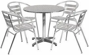 31.5'' Round Aluminum Indoor-Outdoor Table Set with 4 Slat Back Chairs