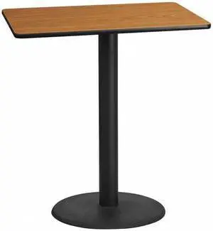 30'' x 42'' Rectangular Natural Laminate Table Top with 24'' Round Bar Height Table Base