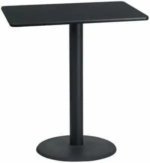 30'' x 42'' Rectangular Black Laminate Table Top with 24'' Round Bar Height Table Base