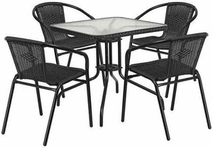 Flash Furniture Lila 28'' Square Table with 4 Rattan Stack Chairs Black (TLH073SQ037BK4) Flash Furniture Lila 28'' Square Table with 4 Rattan Stack Chairs Black (TLH073SQ037BK4)