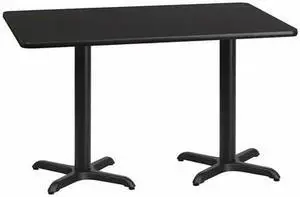 30'' x 60'' Rectangular Black Laminate Table Top with 22'' x 22'' Table Height Bases
