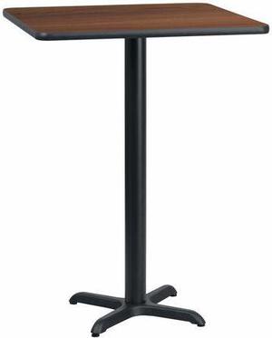 30'' Square Walnut Laminate Table Top with 22'' x 22'' Bar Height Table Base