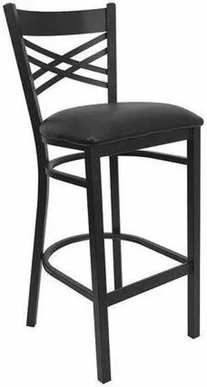 HERCULES Series Black ''X'' Back Metal Restaurant Barstool - Black Vinyl Seat