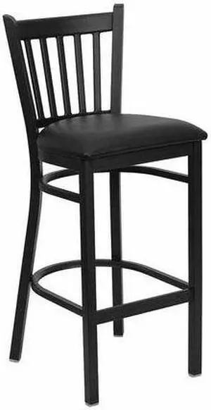 Flash Furniture XU-DG-6R6B-VRT-BAR-BLKV-GG Hercules Series Black Vertical Back Metal Restaurant Bar Stool with Vinyl Seat Flash Furniture XU-DG-6R6B-VRT-BAR-BLKV-GG Hercules Series Black Vertical Back Metal Restaurant Bar Stool with Vinyl Seat