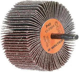 WALTER SURFACE TECHNOLOGIES 15F804 Flap Wheel,1/4" Shaft,3"x1.5" 40gr