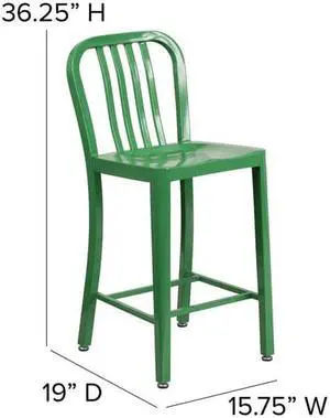 Flash Furniture 24" High Green Metal Indoor-Outdoor Counter Height Stool with Vertical Slat Back 2 Pack (2CH6120024GN)