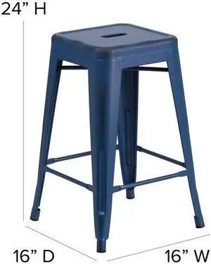 Flash Furniture 24" High Backless Distressed Antique Blue Metal Indoor-Outdoor Counter Height Stool 4 Pack (4ETBT350324AB)