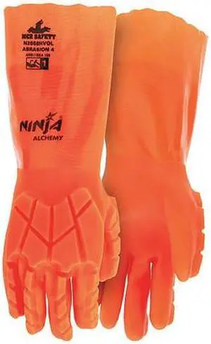 MCR SAFETY N2658HVOL Chemical Resistant Glove,L,Orange,PR
