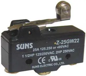 ZORO SELECT 5JEG3 Snap Action Switch, Hinge Roller, Lever Actuator, SPDT, 25 A