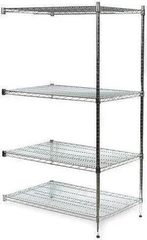 ZORO SELECT 2KPC5 Wire Shelving, 36"D x 60"W x 74"H, 4 Shelves, Chrome