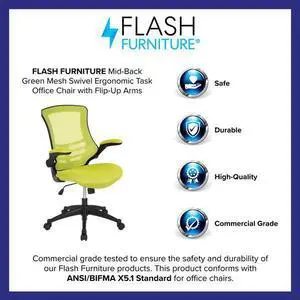 Flash Furniture Kelista Ergonomic Mesh Swivel Mid-Back Task Office Chair Green (BLX5MGRN)