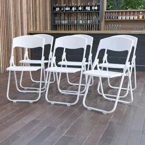 6 Pk. HERCULES Series 880 lb. Capacity Heavy Duty White Plastic Folding Chair with Built-in Ganging Brackets