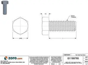 ZORO SELECT HCI20370100G-100P Grade A307, 3/8"-16 Hex Head Cap Screw, Hot
