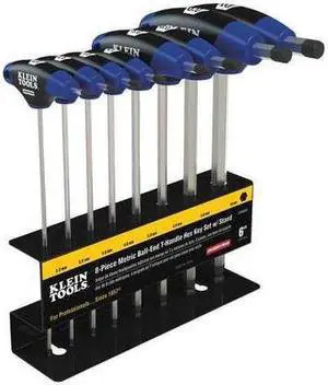 KLEIN TOOLS JTH68MB Hex Kit Set, Metric, Ball End T-Handle, 6-Inch with Stand,