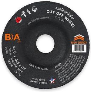 BULLARD ABRASIVES 24409 Cut-Off Wheel, 4-1/2x.045x7/8 T27, PK25