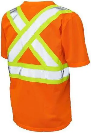 TOUGH DUCK S39211 High Visibility Short Sleeve Shirt, 2, R, Polyester, Orange,