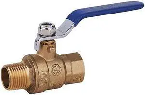 ZORO SELECT 6GD23 1/2" FNPT x MNPT Brass Ball Valve Inline, Standards: ASTM