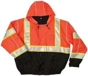 KISHIGO JS120-2X Hi-Vis Bomber Jacket, Polyester, Class 3 Type R, Orange/Black,
