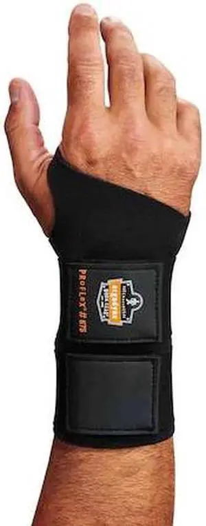 ERGODYNE 675 Black Ambidextrous Double Strap Wrist Su, Neoprene, Black, Size