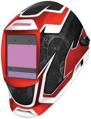 WESTWARD 44R235 Auto Dark Welding Helmet, Shade 5-8/8-13, Black/Red/White