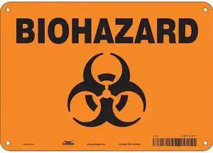 CONDOR 447V61 Biohazard Sign, 7 in H, 10 in W, Vertical Rectangle, English,