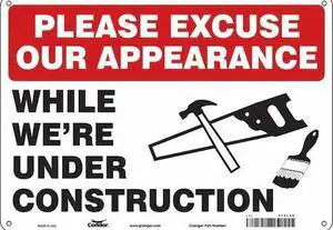 CONDOR 476L96 Safety Sign, 10 in Height, 14 in Width, Polyethylene, Horizontal