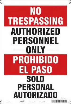 CONDOR 472W11 Safety Sign, 14 in Height, 10 in Width, Polyethylene, Vertical