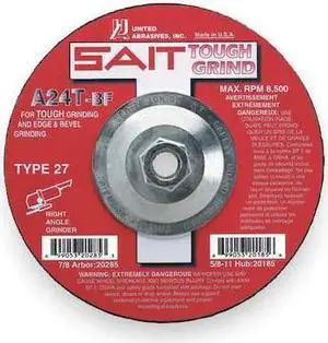 UNITED ABRASIVES/SAIT 20185 Depressed Center Grinding Wheel, Type 27, 7 in Dia,