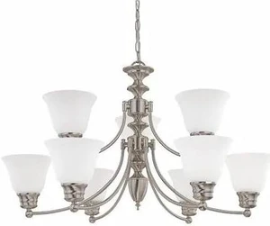 NUVO 60-3256 Empire 9-Light 32 in. Chandelier with Frosted White Glass NUVO 60-3256 Empire 9-Light 32 in. Chandelier with Frosted White Glass