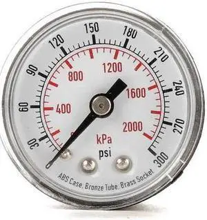 ZORO SELECT 4FMA1 Pressure Gauge,0to300 psi,0to2000 kPa