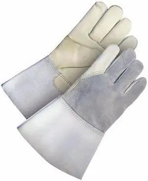 BDG 60-1-650-S Welding Gloves, Gauntlet Cuff, Wing Thumb, Gray/Tan, S, 1 PR