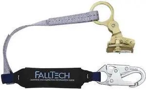 FALLTECH 8358 Shock-Absorbing Lanyard, 310 lb, Black, Blue, ,Rope Adjuster,
