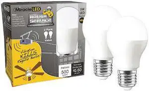 MIRACLE LED 602113 5 W, Compact LED Bulb, White, A15, 6500K Temp. Frosted,