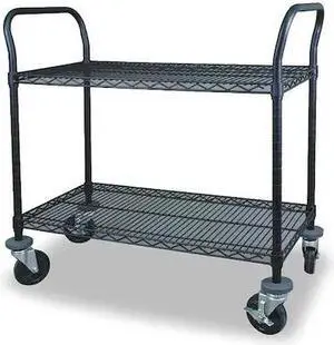 ZORO SELECT 2HDN7 Wire Cart,2 Shelf,48x18x39,Black
