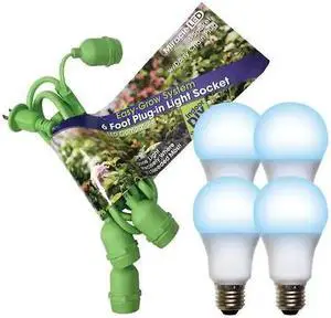 MIRACLE LED 602262 LED Grow Light Cord System 4 Socket & LED Blue Spectrum Grow