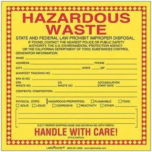 LABELMASTER WMTCA8 CaliFornia Waste Label,PK100