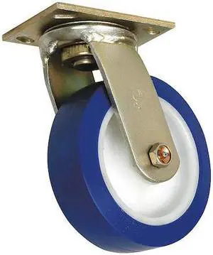 ZORO SELECT 1ULE9 Swivl NSF-Listed Plate Caster,Poly,5 in.,750 lb.,Blu