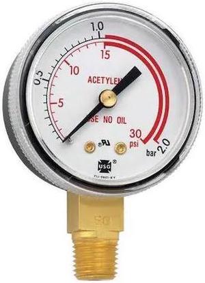 MILLER ELECTRIC GA141-03 Pressure Gauge,0 to 30 psi, 0 to 2 Bar,2